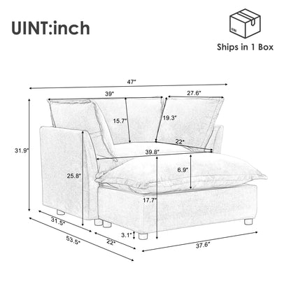 47 Divano moderno con pouf - Poltrona imbottita, seduta ampia, braccioli curvi e morbidi cuscini per soggiorno