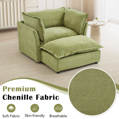 47 Divano moderno con pouf - Poltrona imbottita, seduta ampia, braccioli curvi e morbidi cuscini per soggiorno