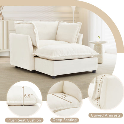 47 Divano moderno con pouf - Poltrona imbottita, seduta ampia, braccioli curvi e morbidi cuscini per soggiorno