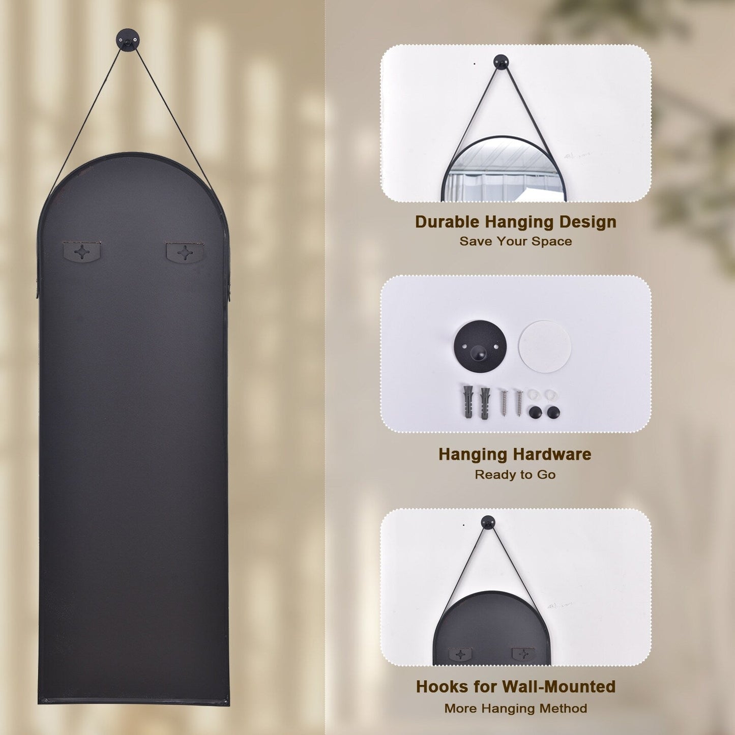 Specchio da parete a figura intera 48 x 16 con cinturino in pelle