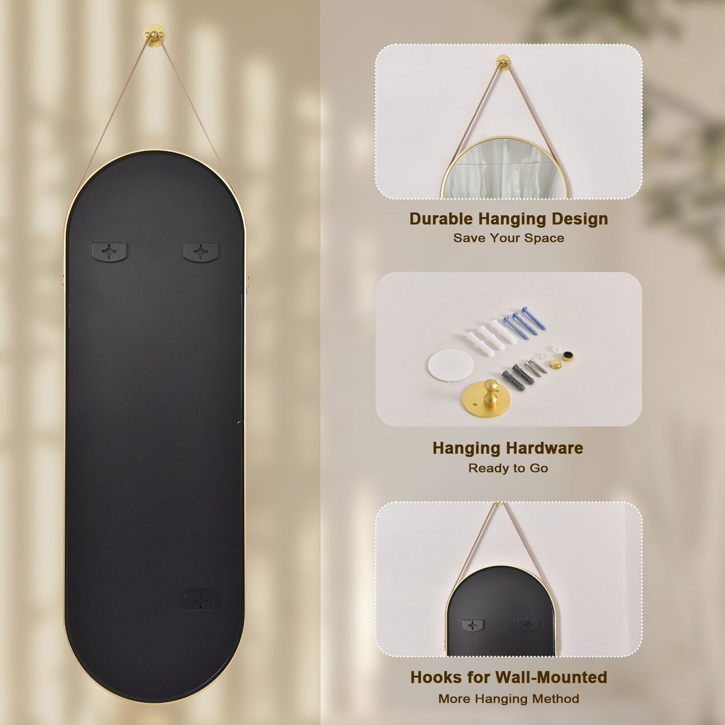 Specchio da parete a figura intera 48 x 16 con cinturino in pelle