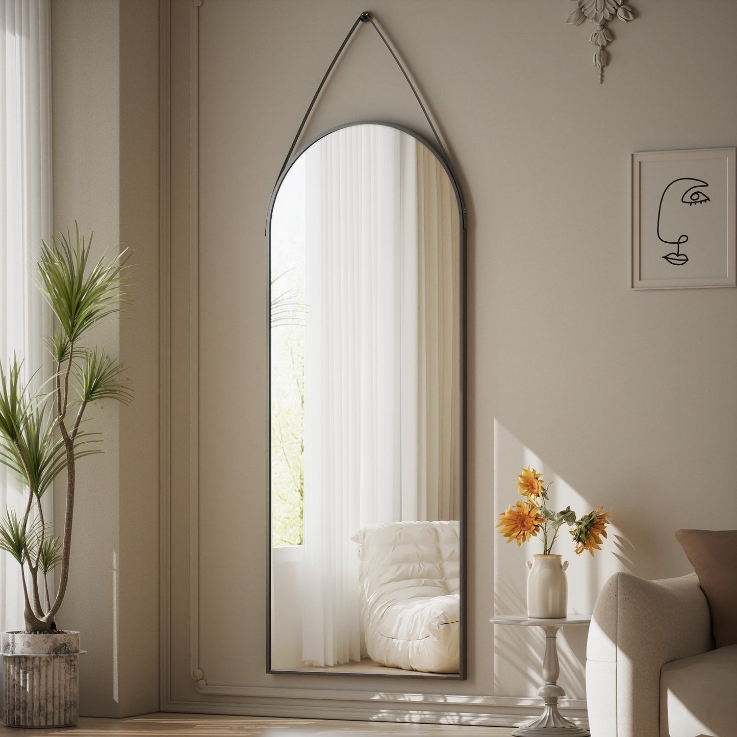 Specchio da parete a figura intera 48 x 16 con cinturino in pelle