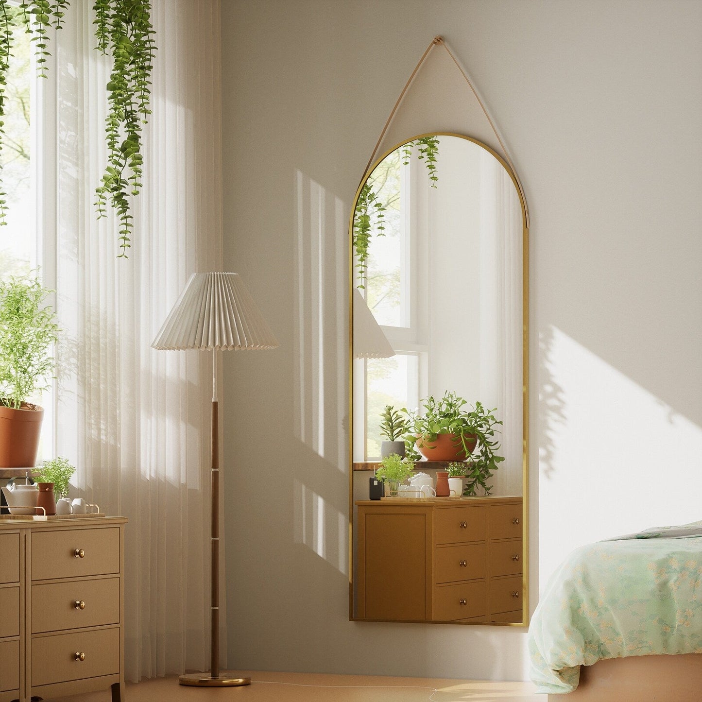 Specchio da parete a figura intera 48 x 16 con cinturino in pelle