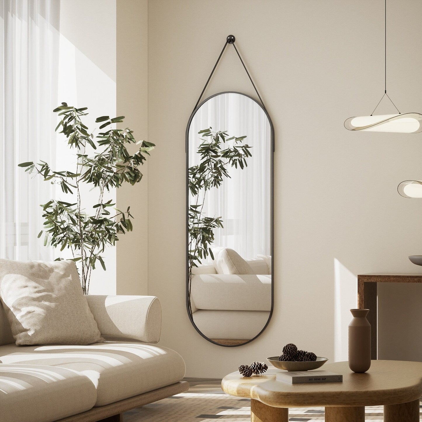 Specchio da parete a figura intera 48 x 16 con cinturino in pelle