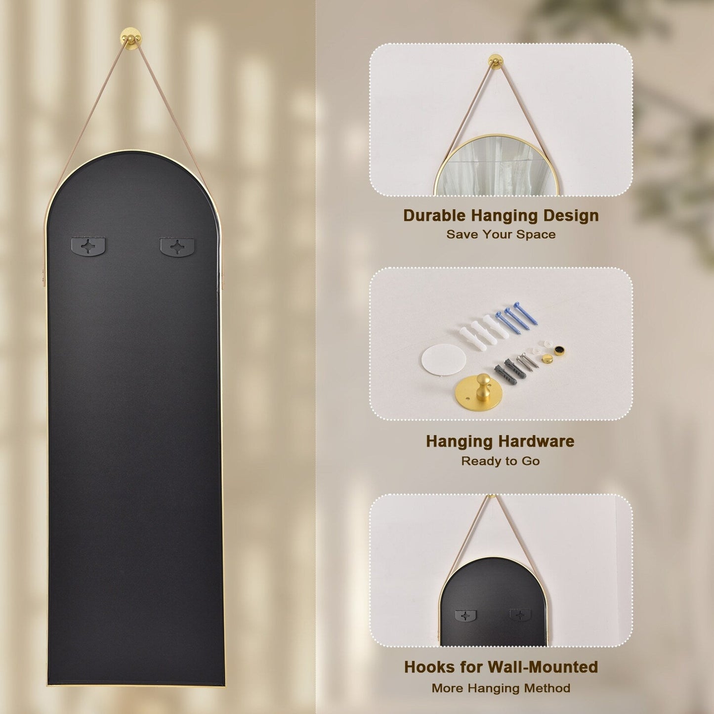 Specchio da parete a figura intera 48 x 16 con cinturino in pelle