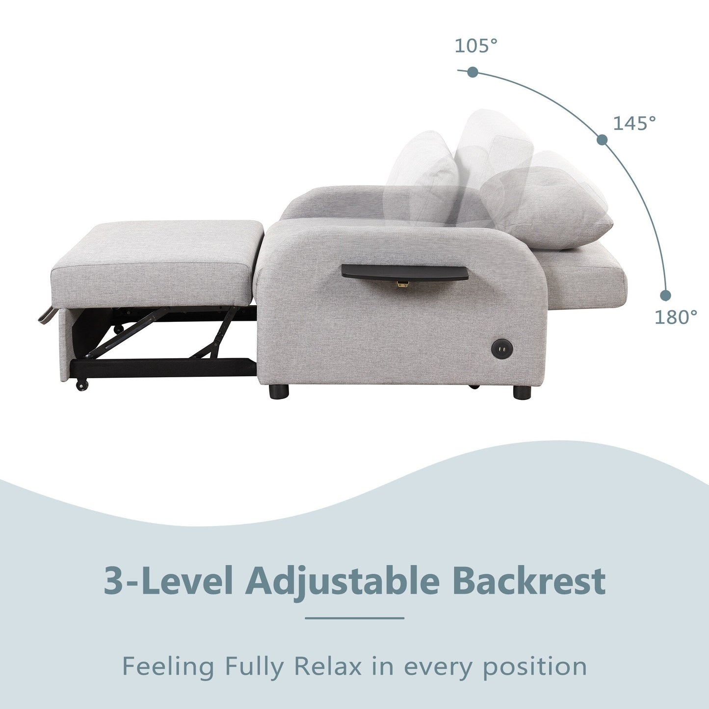 Divano letto 3 in 1 da 48,82 posti con tavolino a 2 ali e ricarica USB