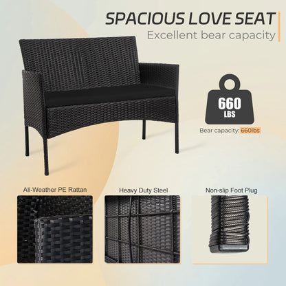 Set di mobili da giardino in vimini da 4 pezzi, set di mobili da esterno in rattan con cuscini