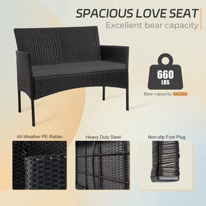 Set di mobili da giardino in vimini da 4 pezzi, set di mobili da esterno in rattan con cuscini