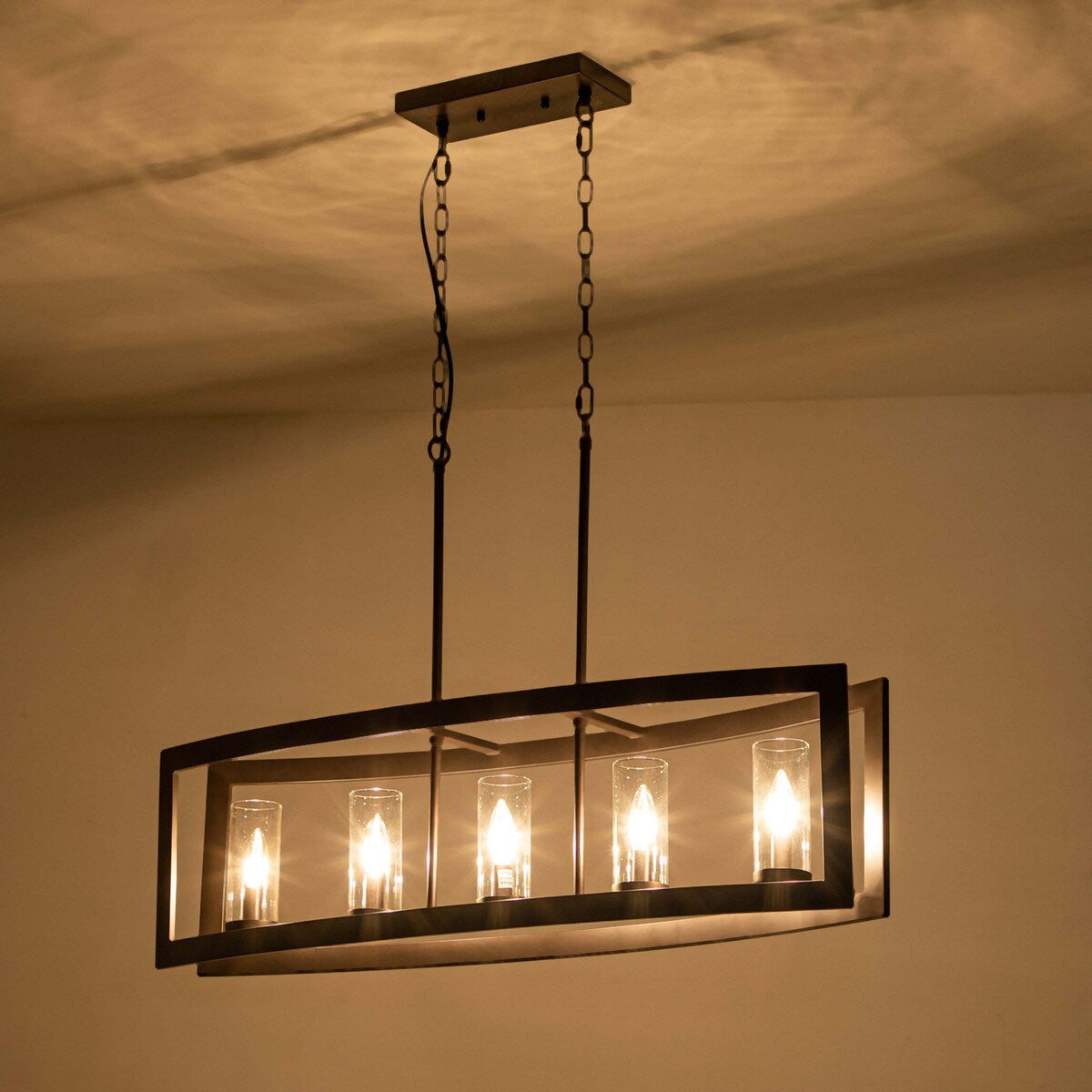 Lampadario rettangolare vintage in vetro a 5 luci, in stile industriale moderno di metà secolo, per isola da cucina