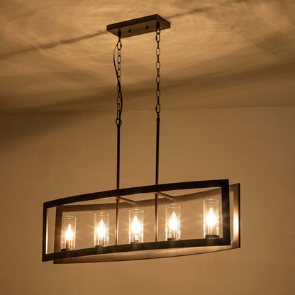 Lampadario rettangolare vintage in vetro a 5 luci, in stile industriale moderno di metà secolo, per isola da cucina