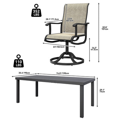 Set da pranzo per esterni 5/7/9 pezzi con sedie girevoli in textilene da 28 W, tavolo