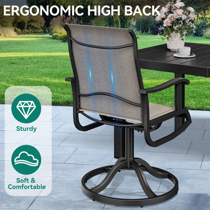 Set da pranzo per esterni 5/7/9 pezzi con sedie girevoli in textilene da 28 W, tavolo