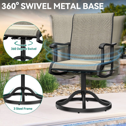 Set da pranzo per esterni 5/7/9 pezzi con sedie girevoli in textilene da 28 W, tavolo