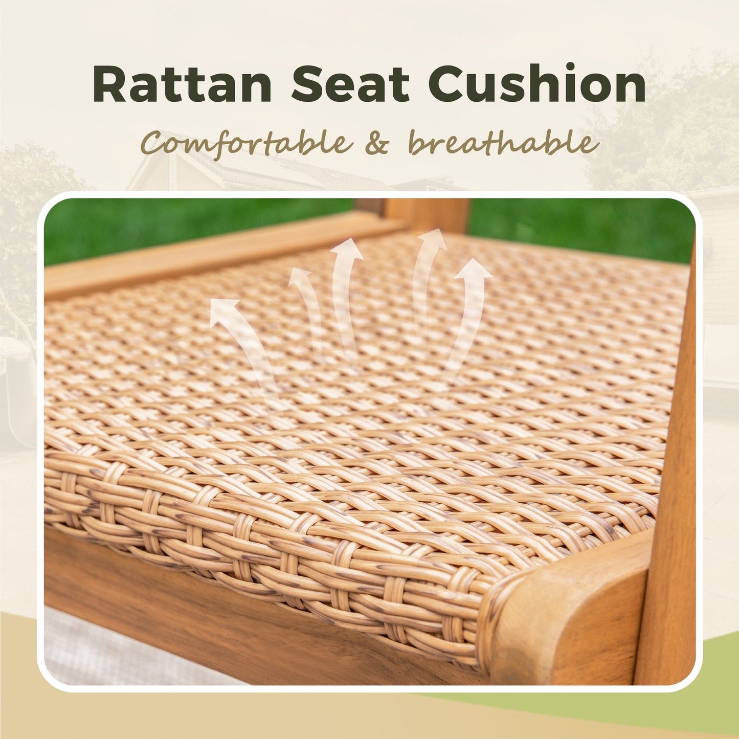 MAISON ARTS Set da pranzo per esterni in legno di acacia da 5/7/9 pezzi, tavolo in legno di teak e sedie da pranzo con seduta e schienale in vimini