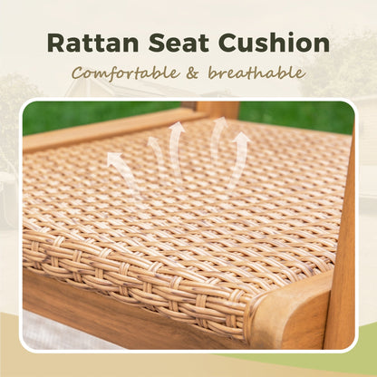 MAISON ARTS Set da pranzo per esterni in legno di acacia da 5/7/9 pezzi, tavolo in legno di teak e sedie da pranzo con seduta e schienale in vimini