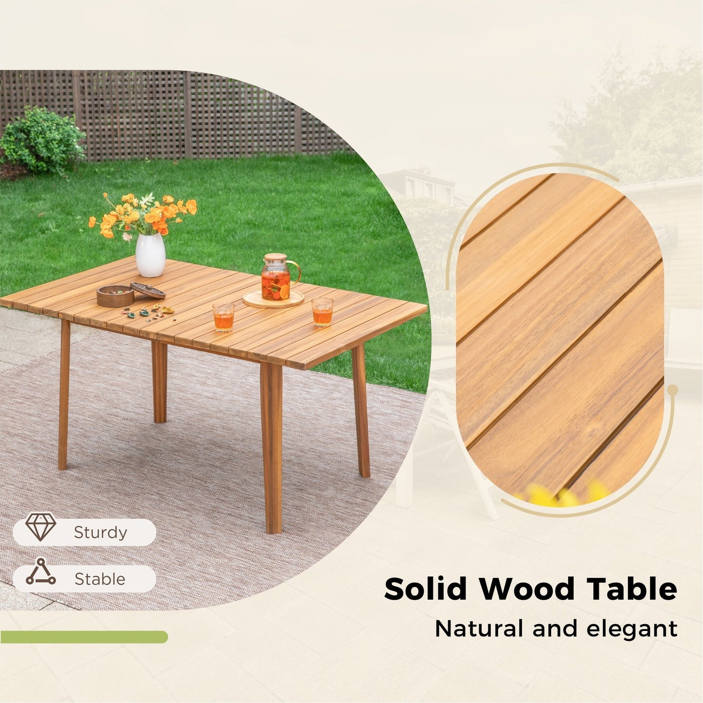 MAISON ARTS Set da pranzo per esterni in legno di acacia da 5/7/9 pezzi, tavolo in legno di teak e sedie da pranzo con seduta e schienale in vimini