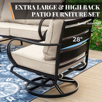 MAISON ARTS Set da conversazione per patio da 5/7/9 posti, set di divani da esterno con poltrone singole, divano a 3 posti, pouf e tavolino da caffè