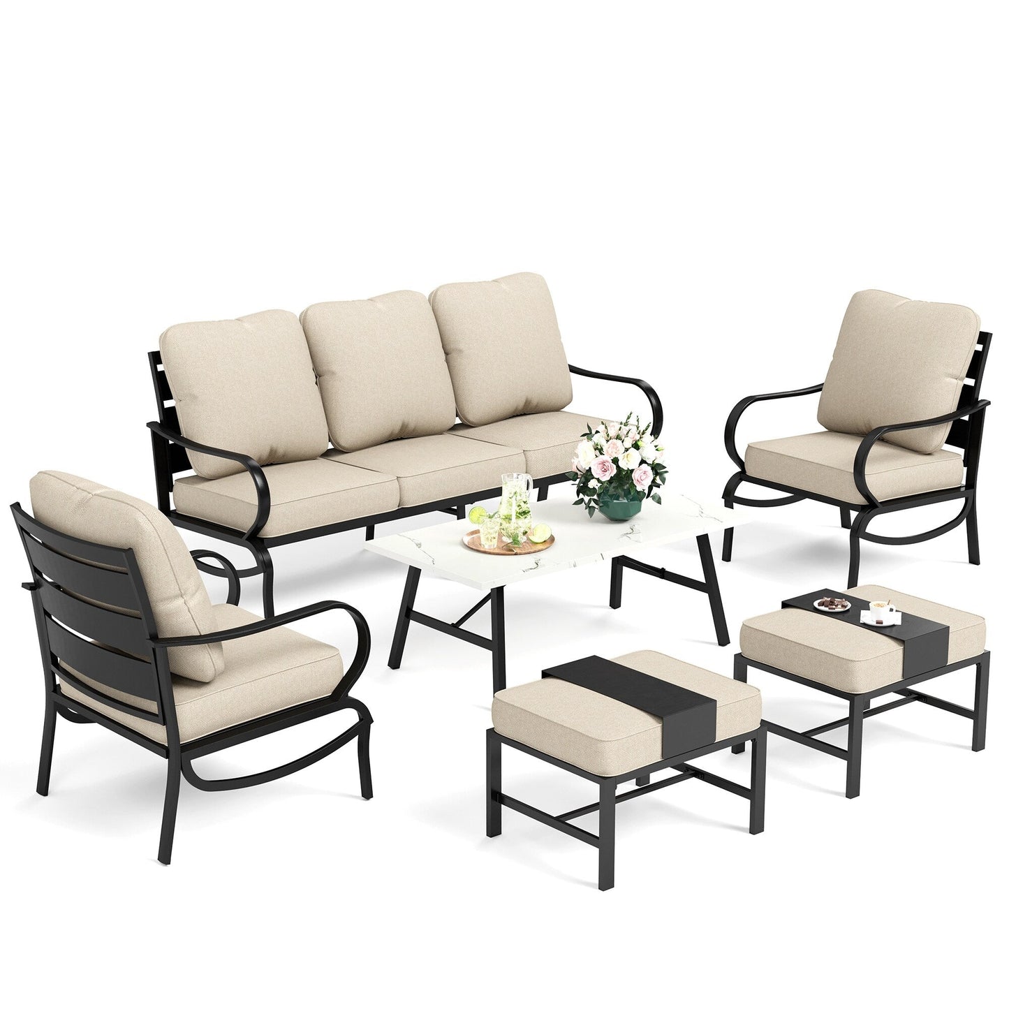 MAISON ARTS Set da conversazione per patio da 5/7/9 posti, set di divani da esterno con poltrone singole, divano a 3 posti, pouf e tavolino da caffè