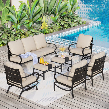 MAISON ARTS Set da conversazione per patio da 5/7/9 posti, set di divani da esterno con poltrone singole, divano a 3 posti, pouf e tavolino da caffè