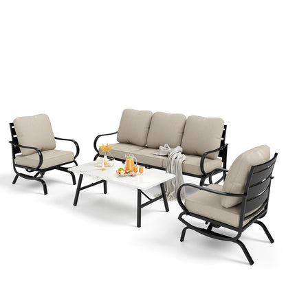 MAISON ARTS Set da conversazione per patio da 5/7/9 posti, set di divani da esterno con poltrone singole, divano a 3 posti, pouf e tavolino da caffè