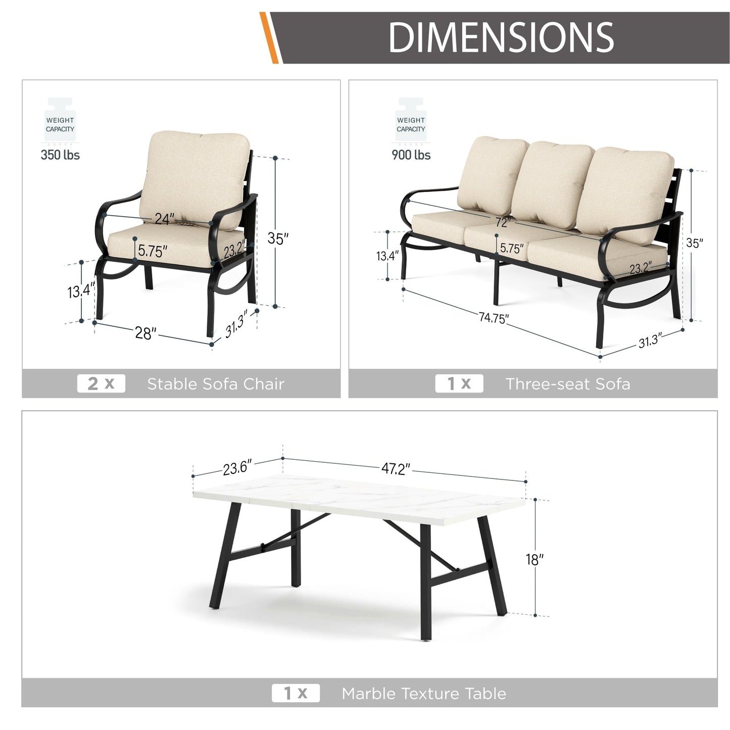 MAISON ARTS Set da conversazione per patio da 5/7/9 posti, set di divani da esterno con poltrone singole, divano a 3 posti, pouf e tavolino da caffè