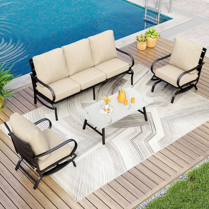 MAISON ARTS Set da conversazione per patio da 5/7/9 posti, set di divani da esterno con poltrone singole, divano a 3 posti, pouf e tavolino da caffè