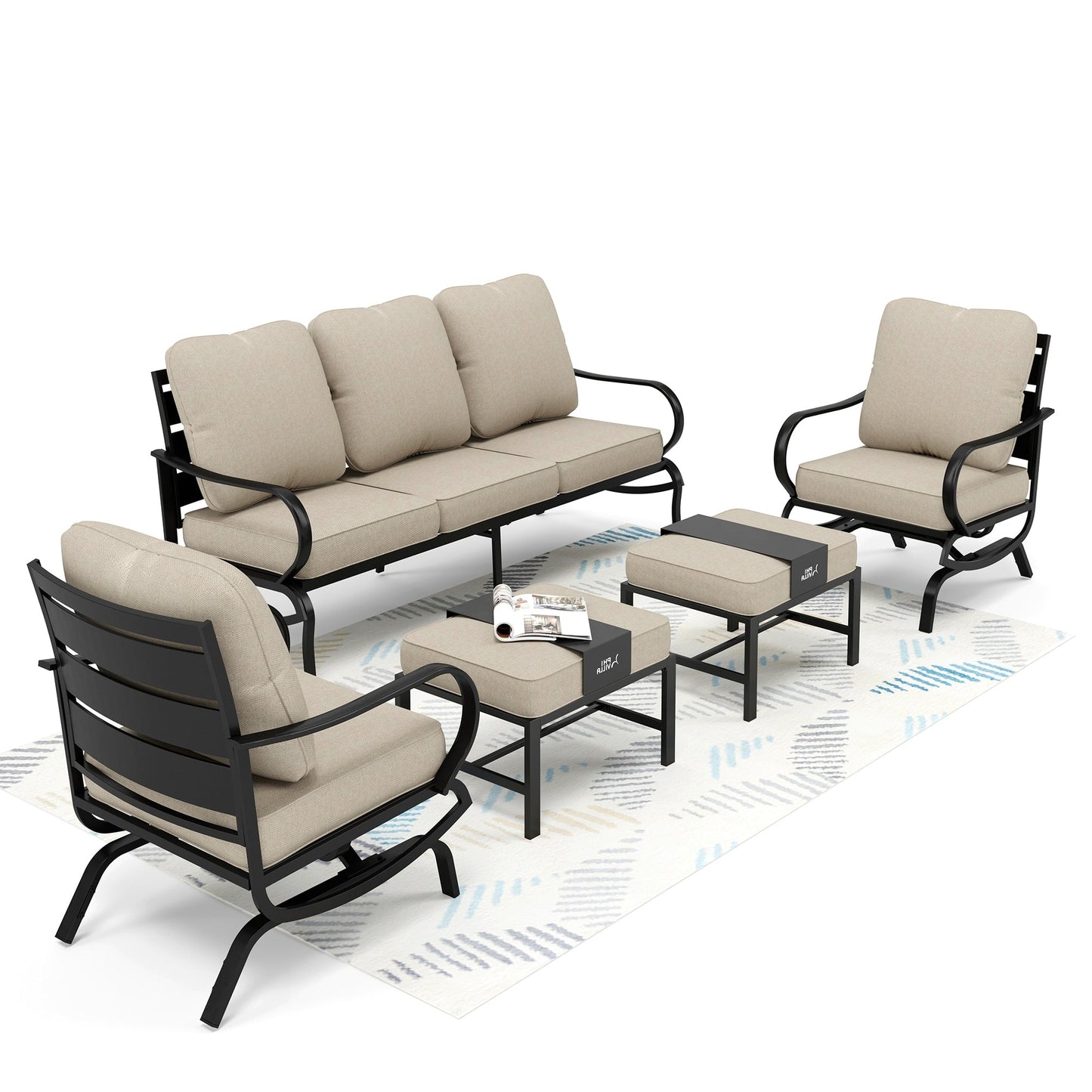 MAISON ARTS Set da conversazione per patio da 5/7/9 posti, set di divani da esterno con poltrone singole, divano a 3 posti, pouf e tavolino da caffè