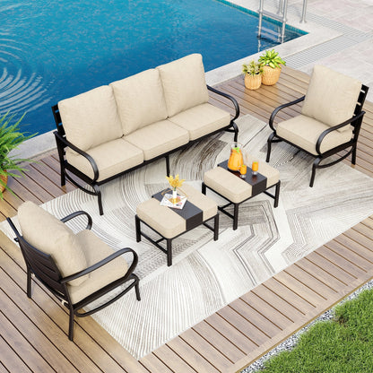 MAISON ARTS Set da conversazione per patio da 5/7/9 posti, set di divani da esterno con poltrone singole, divano a 3 posti, pouf e tavolino da caffè