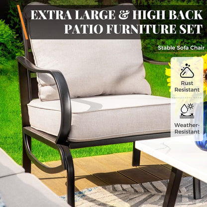 MAISON ARTS Set da conversazione per patio da 5/7/9 posti, set di divani da esterno con poltrone singole, divano a 3 posti, pouf e tavolino da caffè