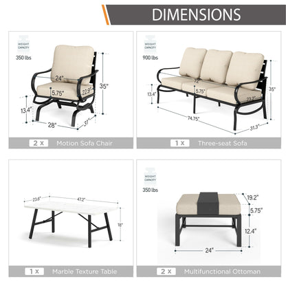 MAISON ARTS Set da conversazione per patio da 5/7/9 posti, set di divani da esterno con poltrone singole, divano a 3 posti, pouf e tavolino da caffè
