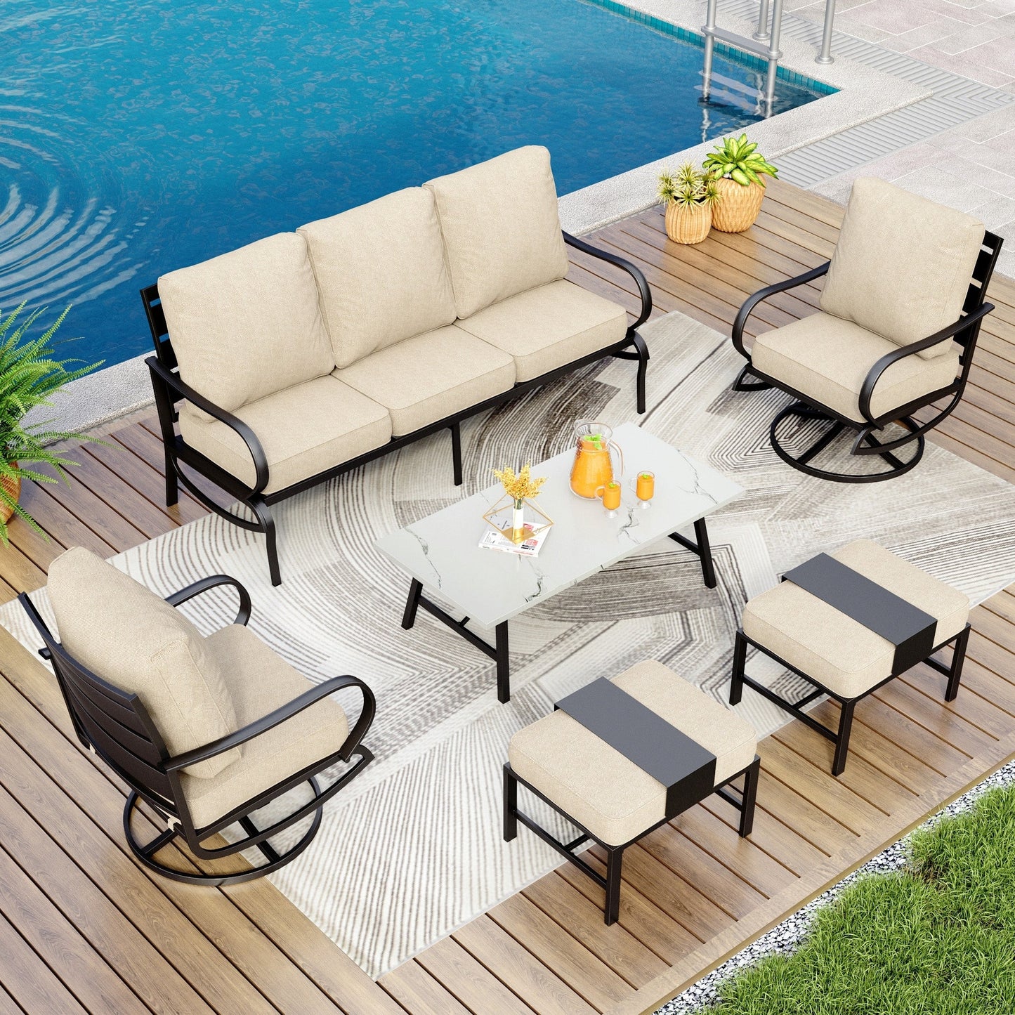 MAISON ARTS Set da conversazione per patio da 5/7/9 posti, set di divani da esterno con poltrone singole, divano a 3 posti, pouf e tavolino da caffè