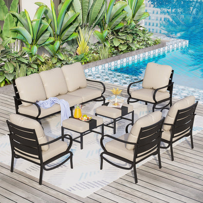 MAISON ARTS Set da conversazione per patio da 5/7/9 posti, set di divani da esterno con poltrone singole, divano a 3 posti, pouf e tavolino da caffè