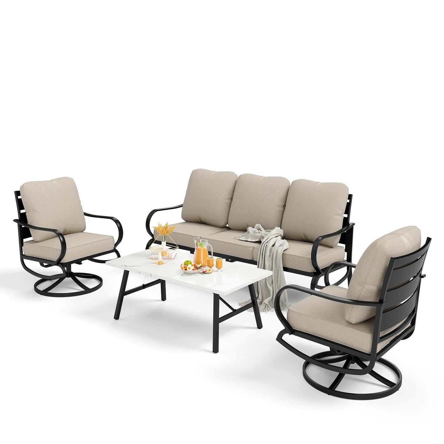 MAISON ARTS Set da conversazione per patio da 5/7/9 posti, set di divani da esterno con poltrone singole, divano a 3 posti, pouf e tavolino da caffè