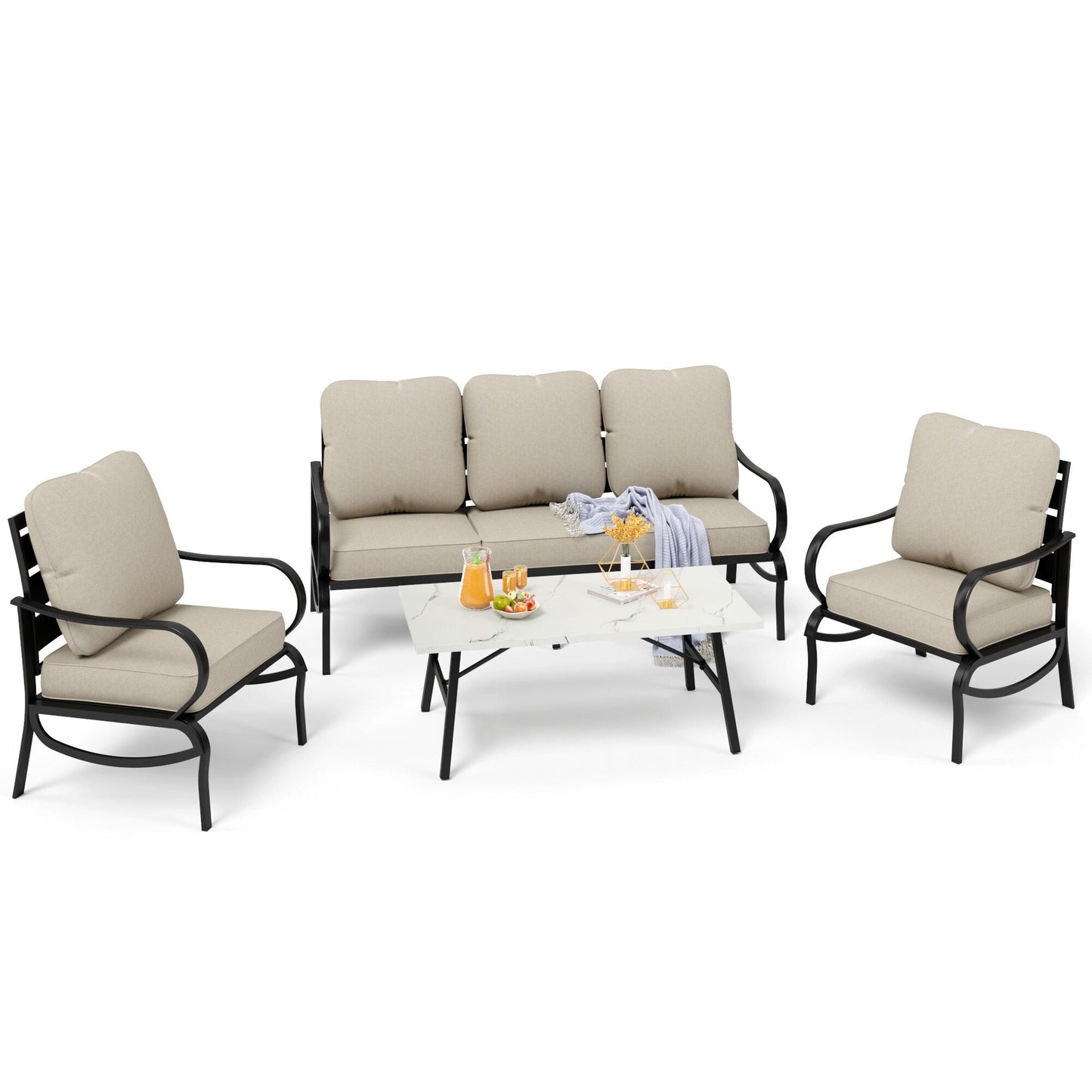 MAISON ARTS Set da conversazione per patio da 5/7/9 posti, set di divani da esterno con poltrone singole, divano a 3 posti, pouf e tavolino da caffè