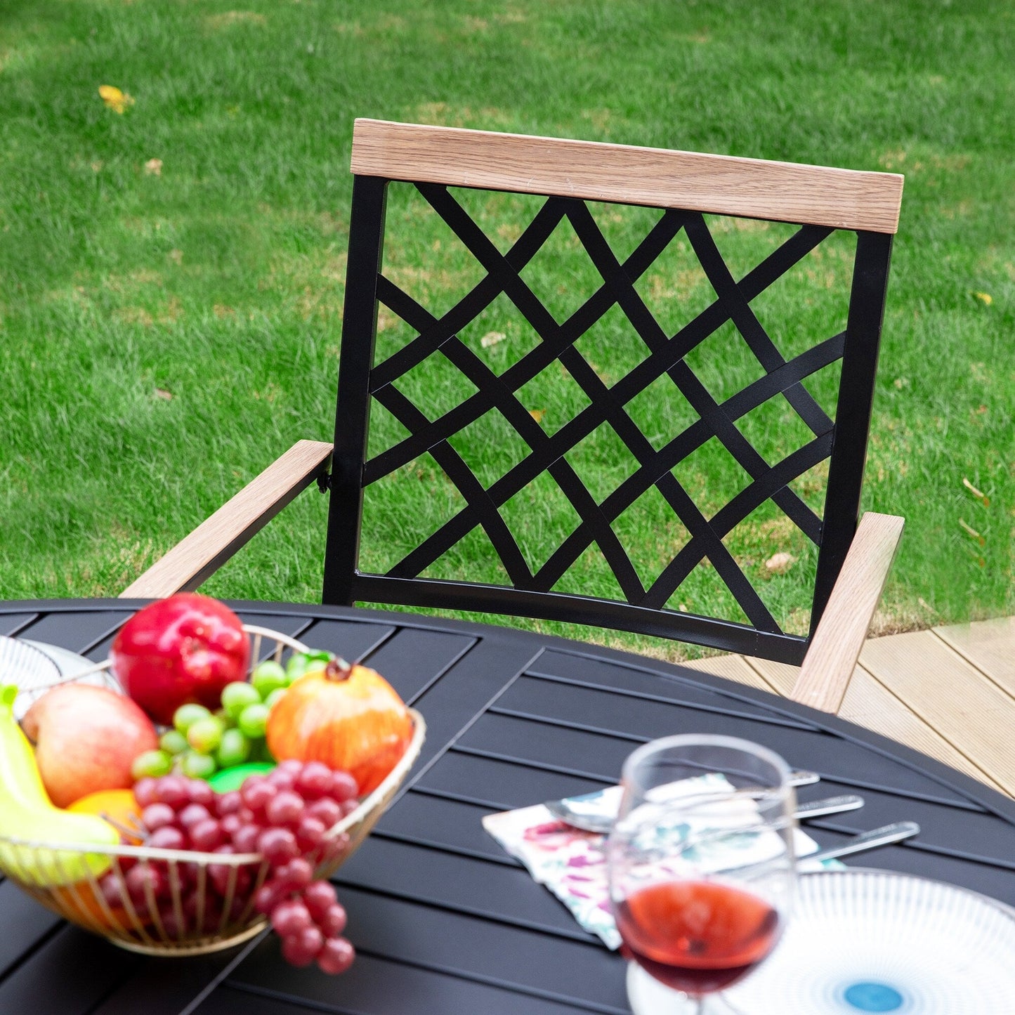 MAISON ARTS Set da pranzo per patio da 5/7 pezzi, 1 tavolo in metallo con 4/6 sedie da pranzo girevoli in metallo