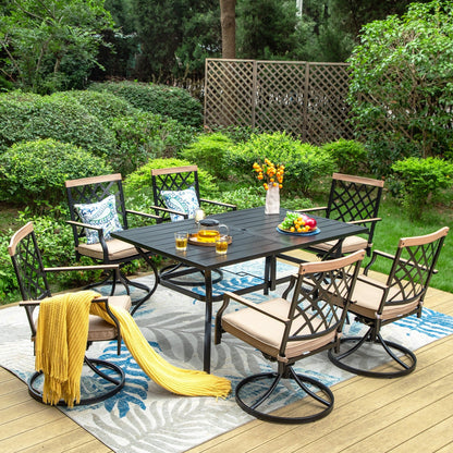 MAISON ARTS Set da pranzo per patio da 5/7 pezzi, 1 tavolo in metallo con 4/6 sedie da pranzo girevoli in metallo
