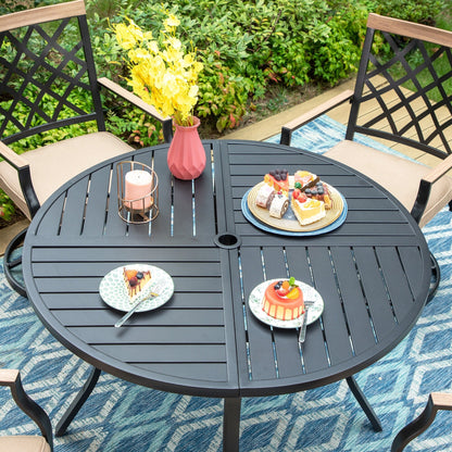 MAISON ARTS Set da pranzo per patio da 5/7 pezzi, 1 tavolo in metallo con 4/6 sedie da pranzo girevoli in metallo