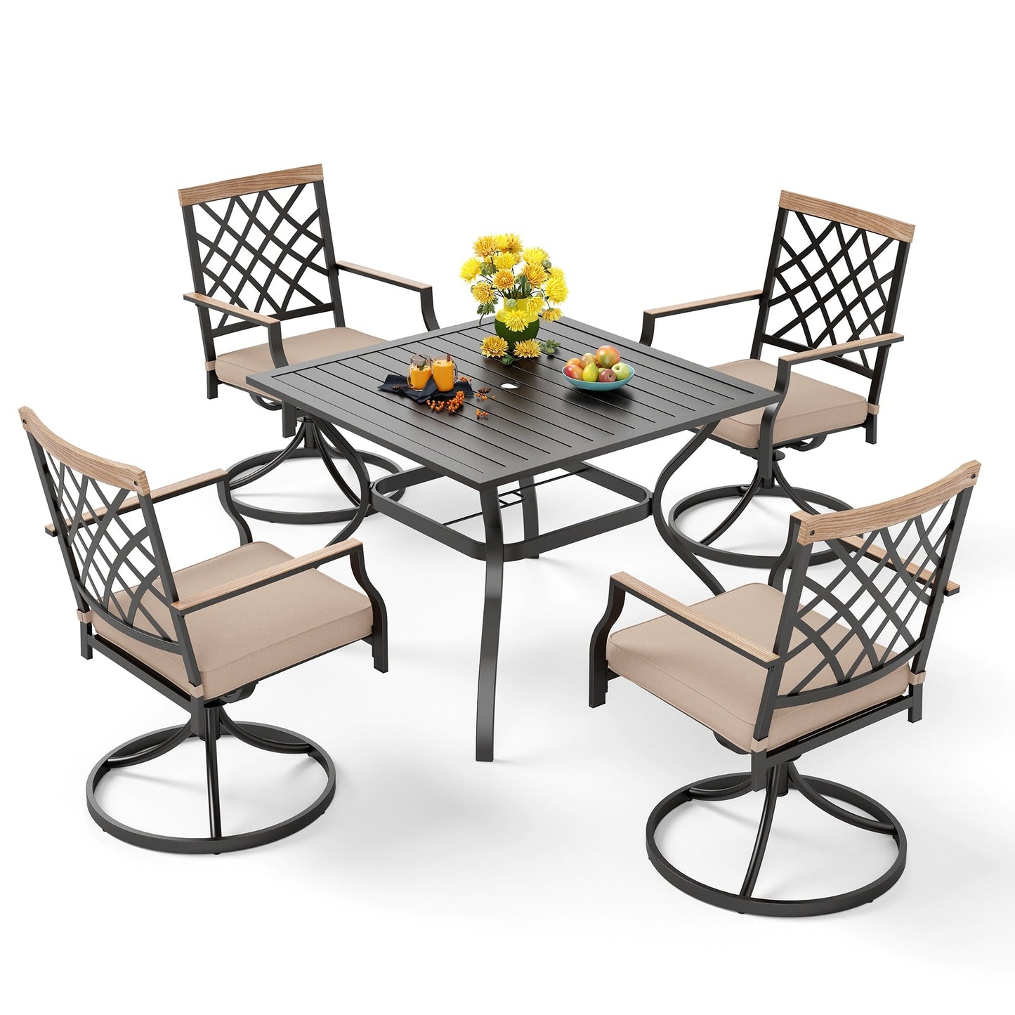 MAISON ARTS Set da pranzo per patio da 5/7 pezzi, 1 tavolo in metallo con 4/6 sedie da pranzo girevoli in metallo