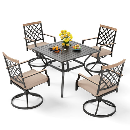 MAISON ARTS Set da pranzo per patio da 5/7 pezzi, 1 tavolo in metallo con 4/6 sedie da pranzo girevoli in metallo