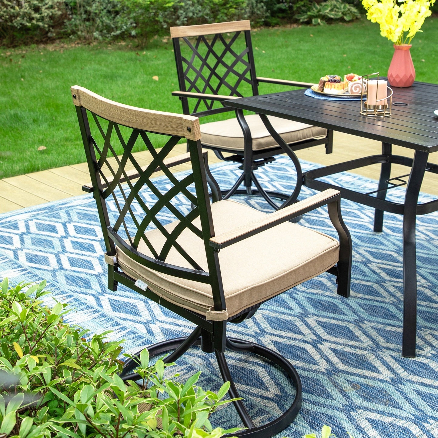 MAISON ARTS Set da pranzo per patio da 5/7 pezzi, 1 tavolo in metallo con 4/6 sedie da pranzo girevoli in metallo