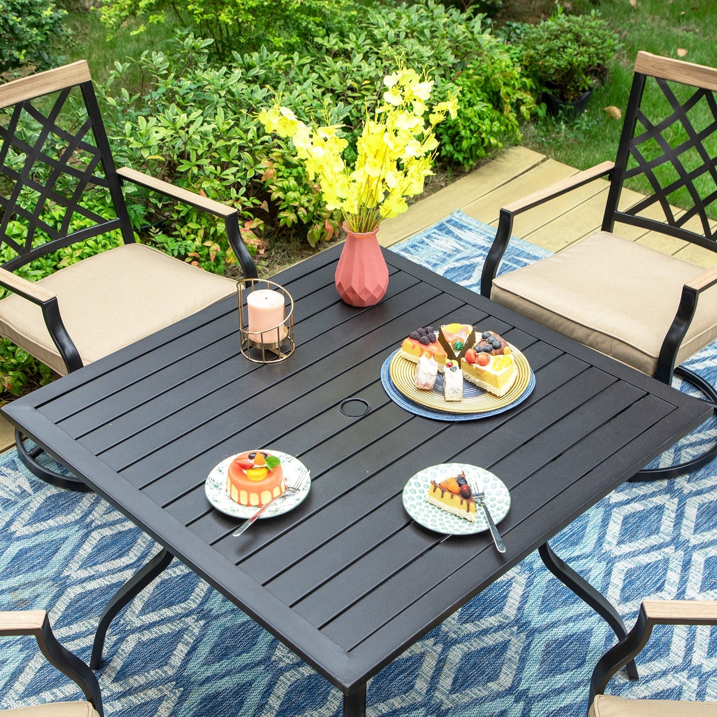 MAISON ARTS Set da pranzo per patio da 5/7 pezzi, 1 tavolo in metallo con 4/6 sedie da pranzo girevoli in metallo