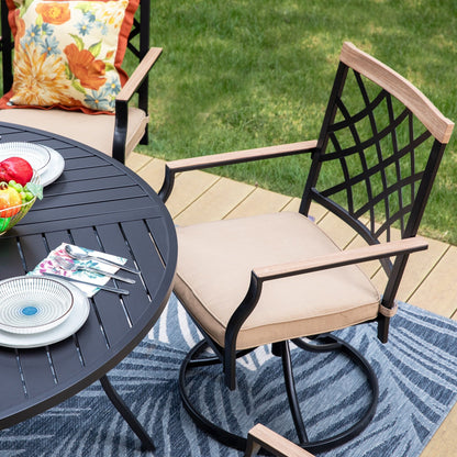 MAISON ARTS Set da pranzo per patio da 5/7 pezzi, 1 tavolo in metallo con 4/6 sedie da pranzo girevoli in metallo