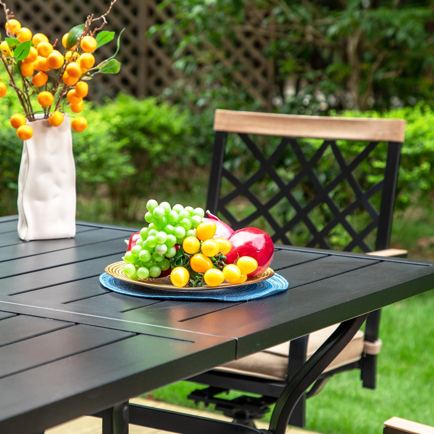 MAISON ARTS Set da pranzo per patio da 5/7 pezzi, 1 tavolo in metallo con 4/6 sedie da pranzo girevoli in metallo