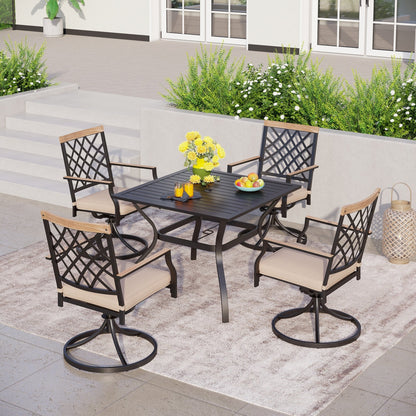 MAISON ARTS Set da pranzo per patio da 5/7 pezzi, 1 tavolo in metallo con 4/6 sedie da pranzo girevoli in metallo