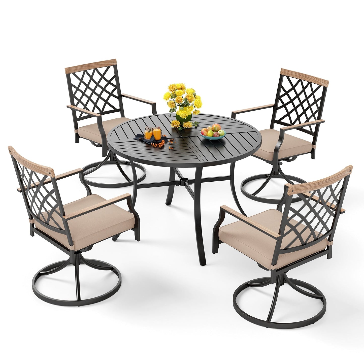 MAISON ARTS Set da pranzo per patio da 5/7 pezzi, 1 tavolo in metallo con 4/6 sedie da pranzo girevoli in metallo