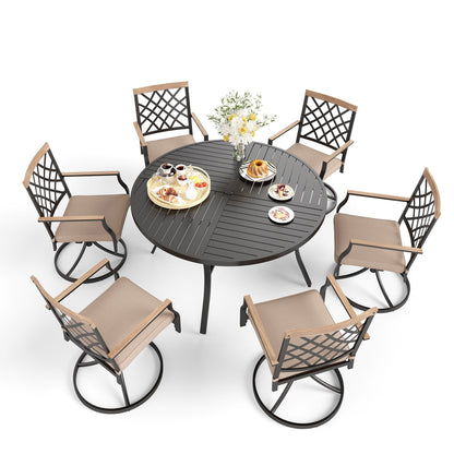 MAISON ARTS Set da pranzo per patio da 5/7 pezzi, 1 tavolo in metallo con 4/6 sedie da pranzo girevoli in metallo