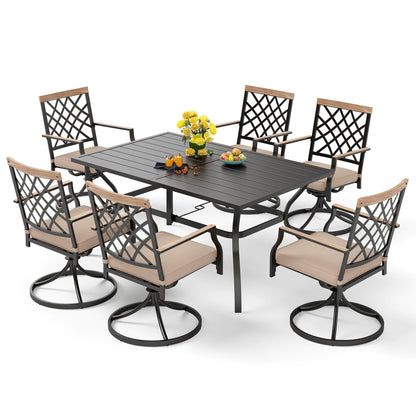 MAISON ARTS Set da pranzo per patio da 5/7 pezzi, 1 tavolo in metallo con 4/6 sedie da pranzo girevoli in metallo