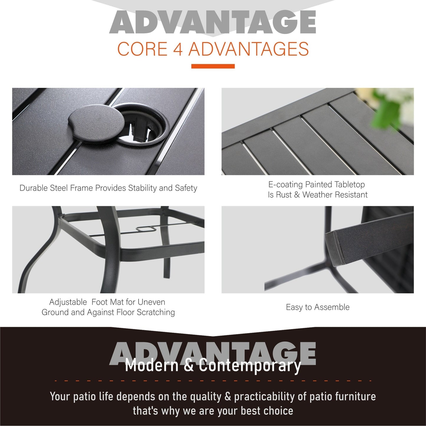 MAISON ARTS Set da pranzo per patio da 5/7 pezzi, 4/6 sedie girevoli in rattan con cuscino e 1 tavolo in metallo con foro per ombrellone