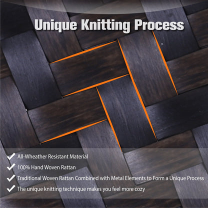 MAISON ARTS Set da pranzo per patio da 5/7 pezzi, 4/6 sedie girevoli in rattan con cuscino e 1 tavolo in metallo con foro per ombrellone