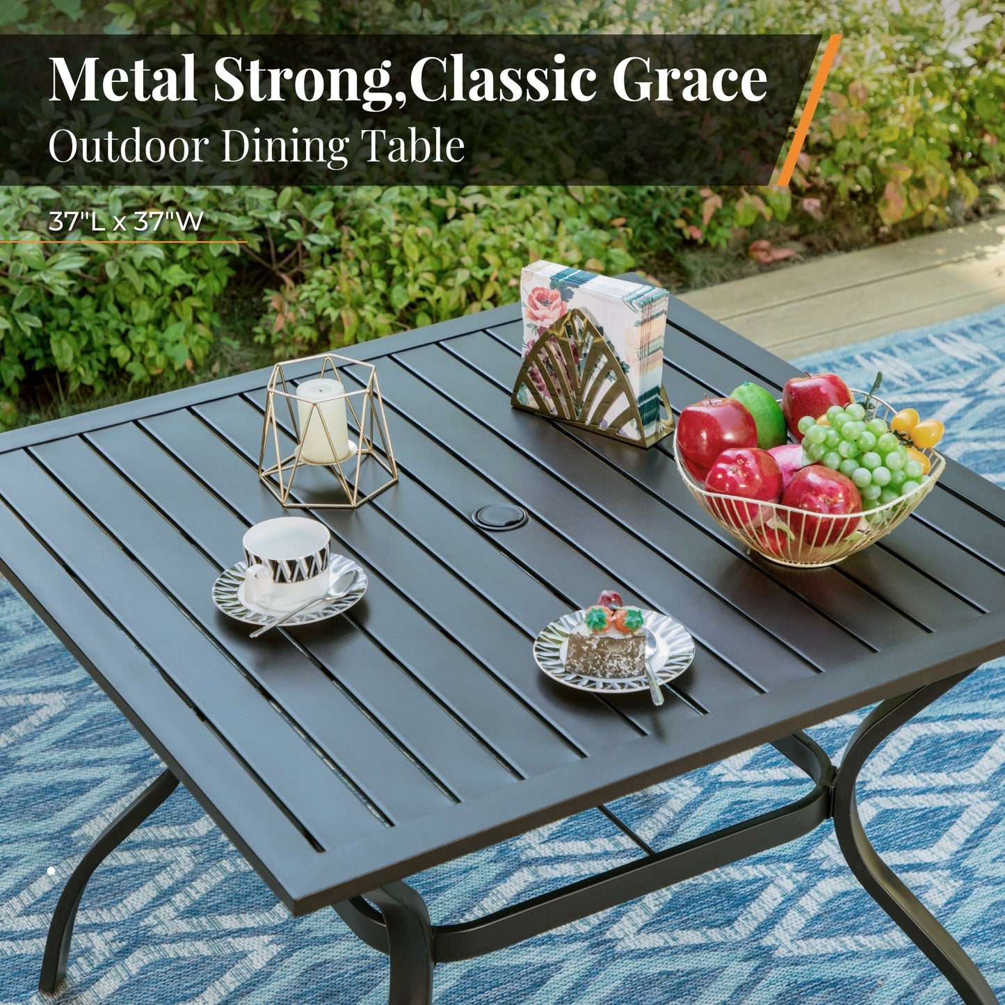 MAISON ARTS Set da pranzo per patio da 5/7 pezzi, 4/6 sedie girevoli in rattan con cuscino e 1 tavolo in metallo con foro per ombrellone